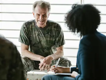 A military veteran speaking with his therapist.